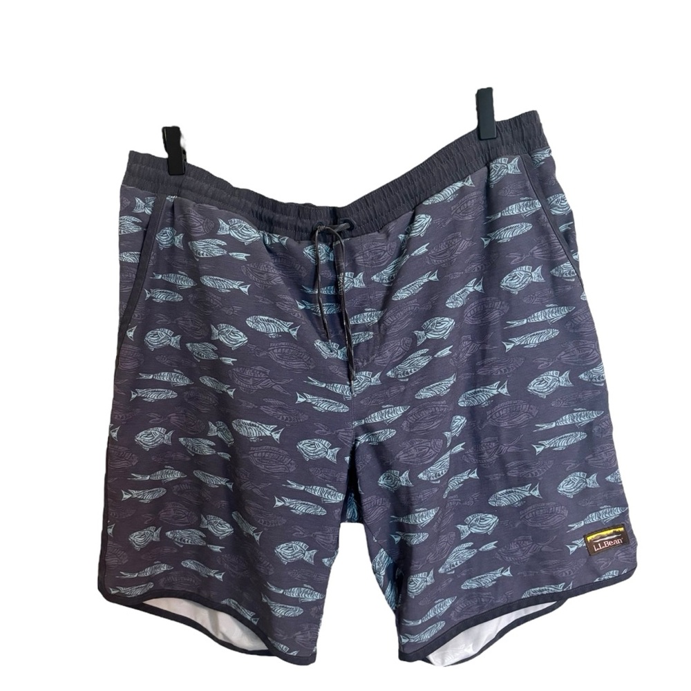 L.L. Bean All Adventure Blue Fish Print Swim Shorts Large